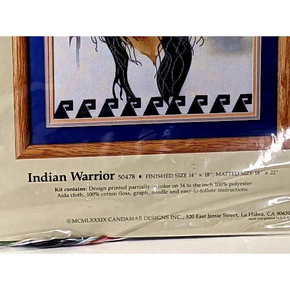 NATIVE AMERICAN INDIAN WARRIOR Counted Cross Stitch Stamped Kit 14 x 18" NEW - Picture 2 of 5